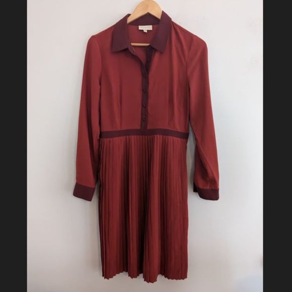 Modcloth burnt orange My Typist pleated Shirt dress - Sz M - Picture 2 of 4